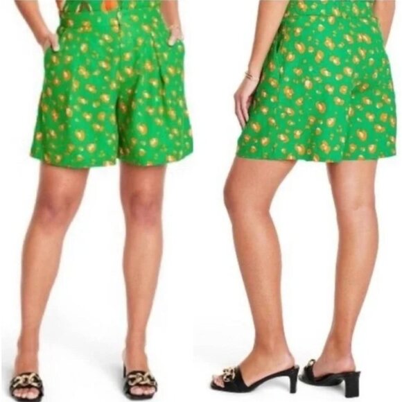 Tabitha Brown x‎ Target Linen Blend Green Leopard Print Boho Shorts Size Small - Picture 1 of 10